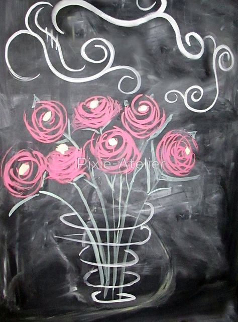 MY ART IS ON SALE THIS WEEKEND!  DON'T MISS OUT!   Fleeting Flowers - Roses in Chalk Paint by Pixie-Atelier Rose Chalkboard Art, Rose Chalk Art, Chalk Art Flowers Simple, Valentine Chalkboard Art, Tea Invitations, Delete Button, Sketching Skills, Vase Of Roses, Chalkboard Art Quotes