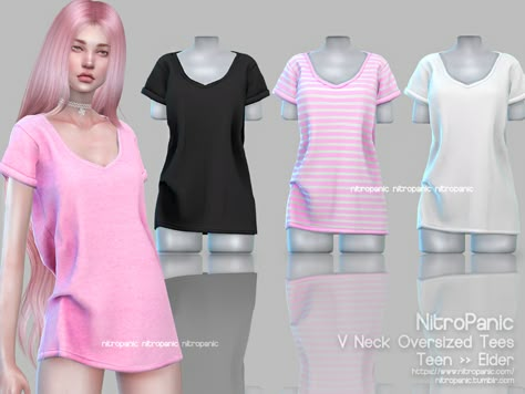 V Neck Overzised Tees Sims 4 Oversized Shirt, Die Sims 4, Sims Clothes, Sims 4 Anime, Cc Clothes, Sims 4 Download, Pelo Sims, The Sims 4 Packs, Sims 4 Children