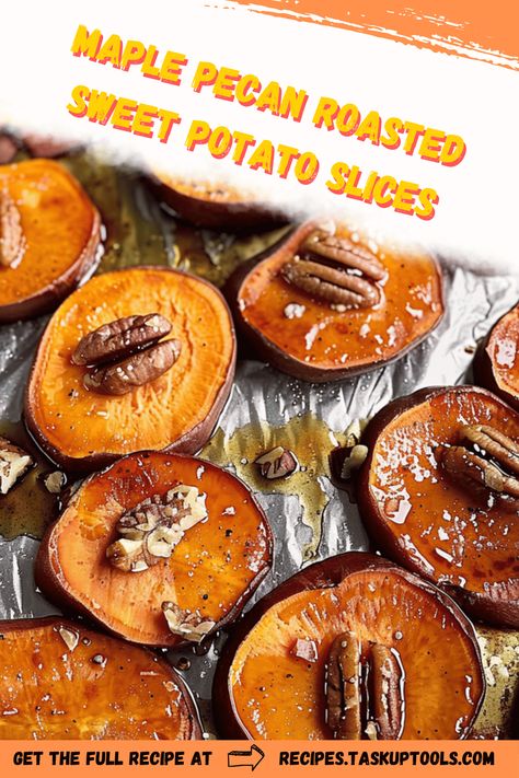 Discover the delightful combination of natural sweetness and nutty crunch with our Maple Pecan Roasted Sweet Potato Slices. Perfectly caramelized and subtly spiced, this dish is an ideal side for holiday gatherings or a cozy weekday dinner. Easy to prepare and simply irresistible, these slices bring together the rich flavors of maple syrup and pecans, complimenting the earthy sweetness of roasted sweet potatoes. Great for adding a gourmet touch to any meal, this recipe is a must-try for food enthusiasts seeking comforting Sweet Potato Slices Baked, Roasted Potato Slices, Sweet Potatoes With Pecans, Pecan Roasted, Roasted Sweet Potato Slices, Sweet Potato Crunch, Warm Appetizers, Potato Slices, Sweet Potato Slices