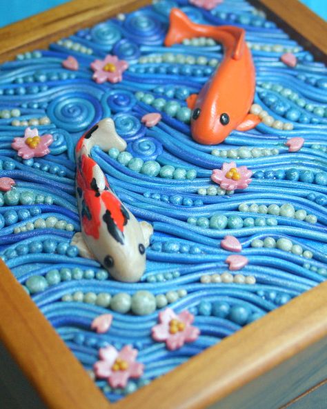 Air Dry Clay Koi Fish, Koi Fish 3d Painting, Koi Fish Pond Clay, Koi Fish Clay Tray, Resin Koi Fish, Polymer Clay Fish, Clay Fish, Polymer Clay Embroidery, Carpe Koi