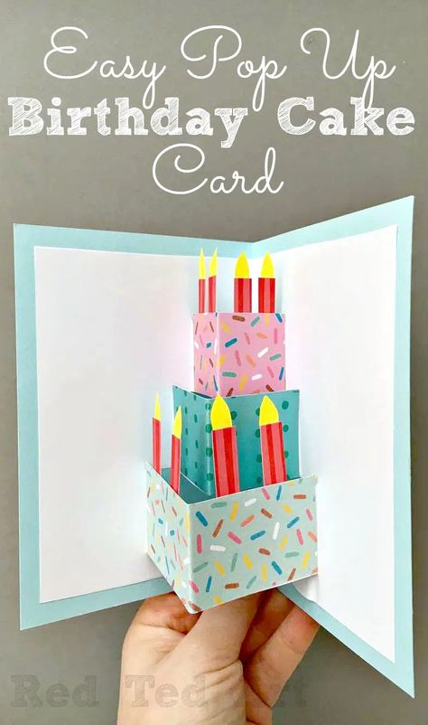 Easy Pop Up Birthday Card DIY - Red Ted Art - Kids Crafts Up Birthday Cake, Easy Birthday Cards Diy, Diy Gifts Cheap, Diy Pop Up Cards, Diy Birthday Cake, Birthday Cake Card, Homemade Birthday, Birthday Card Craft, Simple Birthday Cards