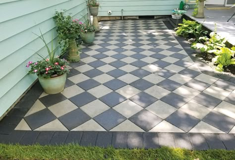 Tekstone Pavers | Patiotown.com Screen Patio Ideas On A Budget, English Cottage Walkway, Back Patio Pavers Backyard Ideas, Checkered Patio Pavers, Pea Gravel And Paver Patio, Checkerboard Pavers, Patio Flooring Ideas, Diy Paver Patio, Tiled Patio