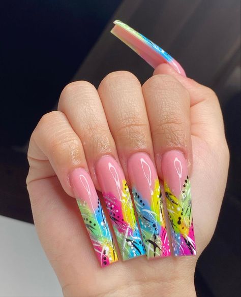 Colorful 90s Nails, Colorful Nail Ideas Acrylic, 90s Theme Nails, 90s Nails Acrylic, 90s Nail Designs, Pixie Nails, Girl Maintenance, 90s Nails, Feet Nail Design