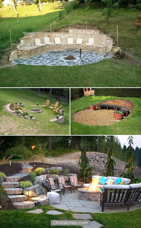 Backyard Hill Landscaping, Sloped Backyard Landscaping, Sloped Yard, Sloped Backyard, Landscaping Backyard, Lawn Furniture, Sloped Garden, Backyard Remodel, Back Yard Ideas