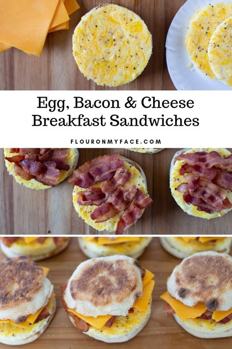 Egg, Bacon and Cheese Freezer Breakfast Sandwiches Bag Meals, English Muffin Breakfast Sandwich, Bacon And Egg Sandwich, English Muffin Breakfast, Muffin Breakfast, Bacon Eggs Breakfast, Egg And Cheese Sandwich, Fun Breakfast, Breakfast Sandwich Recipes