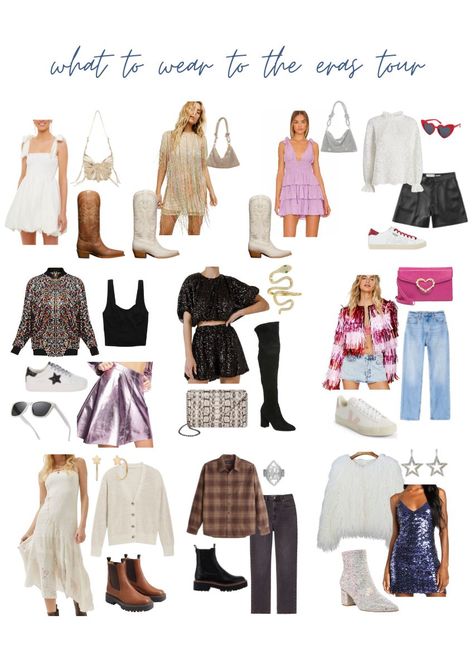 what to wear to the eras tour / eras tour oufit ideas / eras tour outfit inspo / taylor swift costumes / taylor swift inspired outfits Outfits Based Off Of Taylor Swift Albums, Outfits Inspired By Taylor Swift Songs, Taylor Swift Taylor Swift Era, Taylor Swift Outfit Eras, Taylor Swift Outfits For Concert, Outfits For Taylor Swift Eras Tour, Eras Tour Essentials, Eras Inspired Outfits, Eras Tour Taylor Swift Outfits