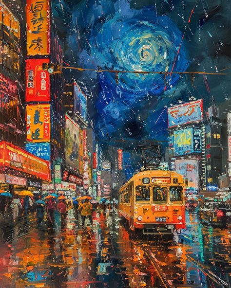 dreaming #Tokyo 🙈 🎀 Vanishing Point Art, Tokyo Painting, Tokyo Poster, City Scape Painting, Tokyo Aesthetic, Tokyo Art, Watercolor City, Oil Art, City Painting