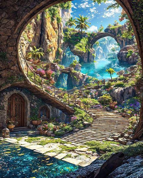 Rainforest City Fantasy Art, Planned Outfits, Fantasy Place, Fantasy Architecture, The Bible Movie, Romanesque Architecture, Best Nature Wallpapers, Beach Festival, Nature Wallpapers