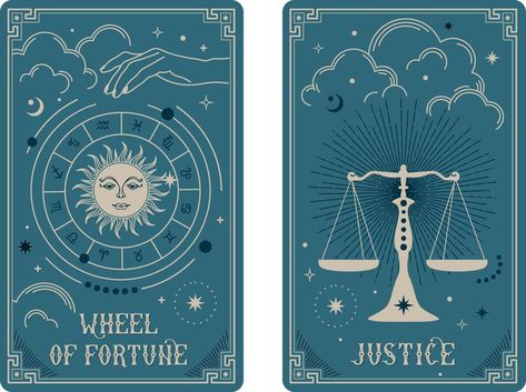 Celestial Tarot Cards, Tarot Card Illustration, Justice Tarot Card, Justice Tarot, Witch Tarot, Basic Witch, The Justice, Fortune Telling, Wheel Of Fortune