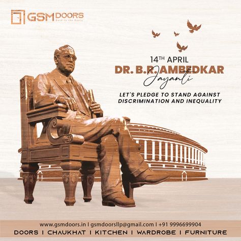 This Ambedkar Jayanti, may the spirit of self confidence and fight against oppression continue to stay with all of us. Let us bow to Lt. Dr. B.R. Ambedkar and celebrate his birthday by taking a lesson from his life. #GSMdoors #GSM #specialday #ambedkarjayanti #BRambedkar #spirit #confidence #DR #entrancedoors #glassdoors #TeakWood #Doors #Chaukhat #interiordesign #interior #Furniture #NaturalWood #foryou Dr B R Ambedkar Jayanti, B R Ambedkar Jayanti, Baba Saheb, Dr B R Ambedkar, Ambedkar Jayanti, Dr Ambedkar, B R Ambedkar, Clip Hairstyles, Innovative Ideas