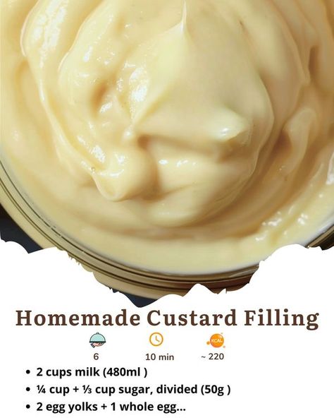 Recipestep | Homemade Custard Filling 🍮 | Facebook Custard Cake Filling Recipe, Custard Slices, Cream Filling Recipe, Pie Fillings, Cake Filling Recipes, Cream Puff Recipe, Homemade Custard, Cake Filling, Easy Sweets