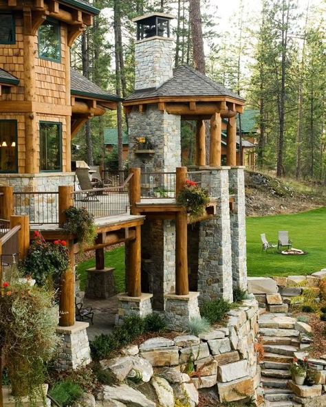 Mountainside House, Log Cabin Exterior, Silo House, Timber Frame House, Storybook Homes, Stone And Wood, Cool Tree Houses, Cabin Exterior, Rest House