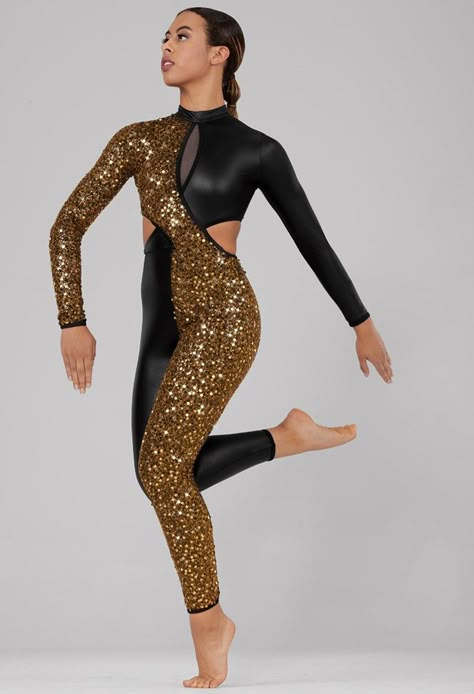 Acro Costumes, Acrobat Outfits Circus Costume, Unitard Dance Costume, Acrobat Outfit, Salsa Dance Outfit, Acro Costumes Unitards, Black And Gold Dance Costumes, Salsa Dance Costume, Long Sleeve Unitard Dance Costume