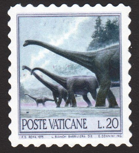 The Vatican’s classic 20-lira “Bronto” stamp, with art by Kazuhiko Sano. Stamp World, Postage Stamp Design, Cat Stamp, Vintage Postage Stamps, Extinct Animals, The Vatican, Vintage Postage, Post Stamp, Mail Art