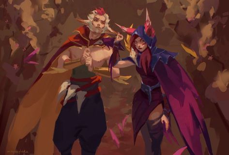 Xayah And Rakan, Wolf Stuff, Twin Souls, Warm Colour Palette, Riot Games, Lol League Of Legends, League Of Legends, Warm Colors, Game Art