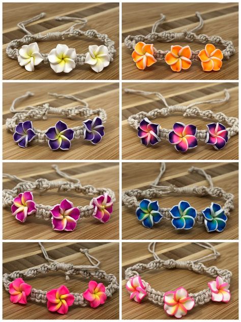 Hawaii Bracelets, Hawaiian Flower Bracelet, Aloha Bracelet, Plumeria Bracelet, Moana Crafts, Hawaiian Bracelets, Eye Of Horus Necklace, Hawaiian Necklace, Surf Jewelry