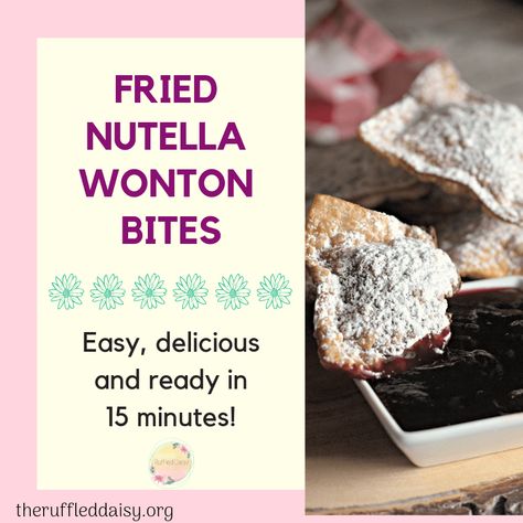 Easy Fried Nutella Wontons with Raspberry Jam - The Ruffled Daisy Nutella Wontons, Easy Treats To Make, Fried Wontons, Wonton Wrappers, Wontons, Hazelnut Spread, Pastry Brushes, Easy Treats, Holiday Printables