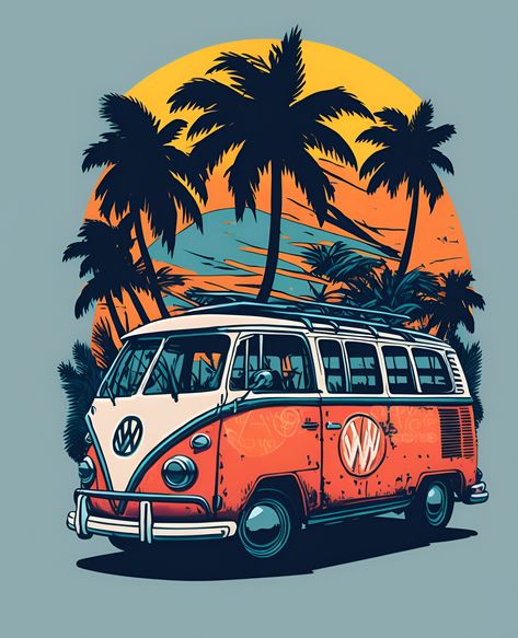 Volkswagen Bus Art, Van Life Travel, Shark Silhouette, Retro Van, Retro Bus, Bus Art, Vintage Bus, Vw Art, Vintage Vw Bus