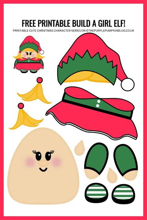 Cutout Crafts Free Printable, Elf Props Printable, Free Printable Elf Props, Elf Cut Out Template, Elf Cut Out Printable, Build An Elf Printable, Character Activities, Christmas Paper Craft, Purple Pumpkin