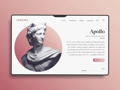 Greek Mythology Wiki Web Concept by Trevor Moehring on Dribbble Greek Mythology Presentation, Greek Mythology Design, Catalog Design Layout, Magazine Design Cover, Web Ideas, Powerpoint Ideas, Presentation Slides Design, Slides Design, Greek Design