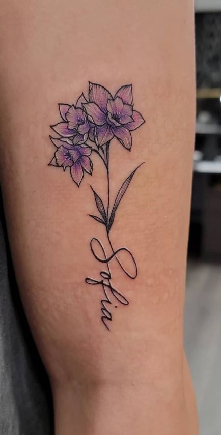 3 Daffodil Tattoo, Aquamarine Daffodil Tattoo, Narcissus Flower Tattoo With Name, Daffodil Tattoo With Name In Stem, Daffodil Name Tattoo, Purple Daffodil Tattoo, Color Daffodil Tattoo, Daffodil Vine Tattoo, Pink Daffodil Tattoo