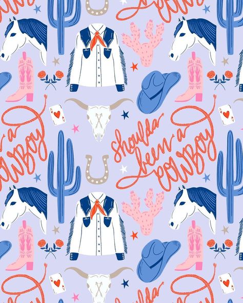 Day 18: Cowboy #thepatternchallengebymel I think I would have actually made a good cowboy… 🤠 Also, sharing a light and a dark option… | Instagram Denim Illustration, Cowboy Illustration, Cowboy Pattern, Ipad Layout, Ipad Organizer, Cowboy Chic, Conversational Prints, Chic Pattern, Illustrator Illustration