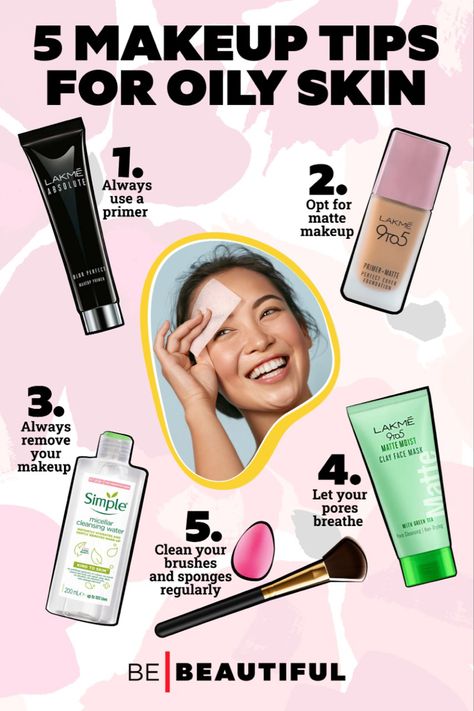 Makeup tips for oily skin Makeup For Oily Skin, All Day Makeup, Pro Makeup Tips, Oily Skin Makeup, Beauty Skin Quotes, Acne Prone Skin Care, Tips For Oily Skin, Eye Skin Care, Skin Brushing