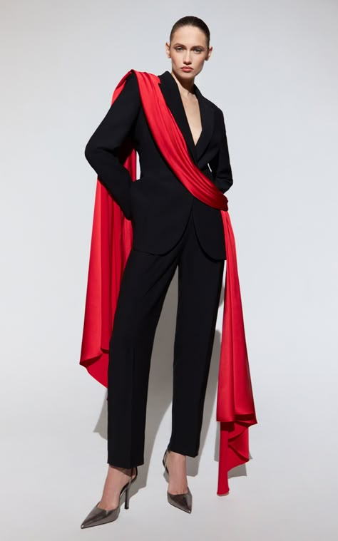 Train-Detailed Single-Breasted Blazer By Rasario | Moda Operandi Elegant Pants Suits, 60 Outfits, Dinner Outfits, Vogue Fashion, Edgy Outfits, Suit Fashion, Fashion Sketches, Moda Operandi, Hijab Fashion