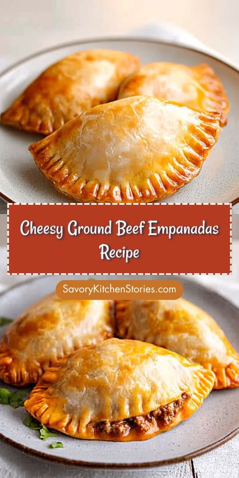 Want to add a fun twist to your weeknight dinner? These Cheesy Ground Beef Empanadas are packed with flavor and easy to make! Perfect for meal prep or a quick snack, save this recipe to make mealtime a breeze with delicious ground beef recipes. Savory Empanadas Recipe, Ground Beef Empanadas Recipe, Ground Beef Empanadas, Delicious Ground Beef Recipes, Easy Empanadas Recipe, Homemade Empanadas, Beef Empanadas Recipe, Cheesy Ground Beef, Beef Appetizers