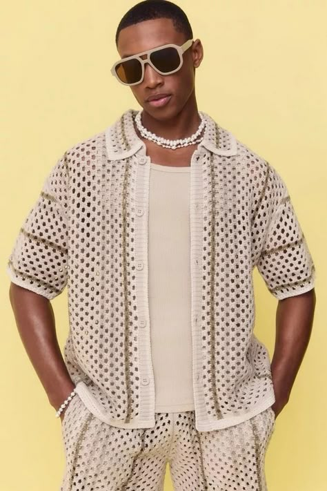 Shirts for Men | Men's Dress Shirts | boohoo USA Crochet Men, Tall Pants, Blazer Shirt, Sweatshirt Set, Plain Shirts, Check Shirt, Knit Shirt, Striped Knit, Oversized Shirt