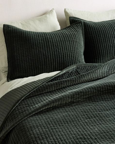 Add a touch of glamour to your sleep space with this hand-stitched cozy velvet quilt. Channel stitching delivers a dose of texture while a vintage finish adds character, elevating this velvet bedding in any space. And since the plush 100% cotton is yarn-d Light Taupe Color, Textured Duvet, Velvet Bedding, Linen Blackout Curtains, Goose Down Pillows, Sheer Linen Curtains, Home Refresh, Velvet Quilt, Green Bedding