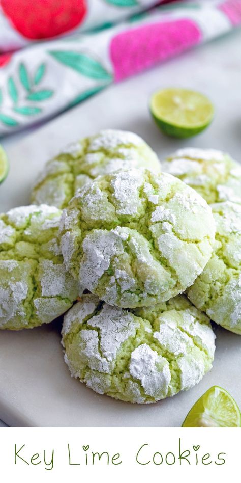 Lime Food Recipes, Key Lime Cheesecake Cookies, Key Lime Pie Cookies Recipe, Key Lime Crinkle Cookies, Keylime Cookie Recipe, Fresh Lime Recipes, Keylime Cookie, Key Lime Cookies Recipe, Key Lime Crumble Cookies