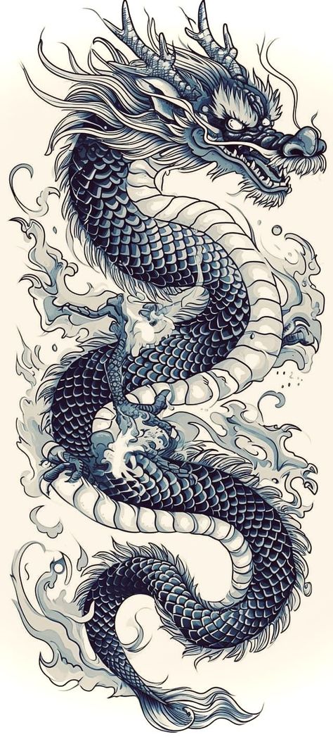 Chinese Style Dragon Tattoo, Thai Dragon Tattoo Designs, Ryu Dragon Tattoo, Dragon Drawing Chinese, Japanese Dragon Tattoo Designs For Men, Japanese Dragon Tattoo Designs Drawings, Chinese Water Dragon Tattoo, Chinese Dragon Tattoos Men, Japanese Dragon Leg Tattoo