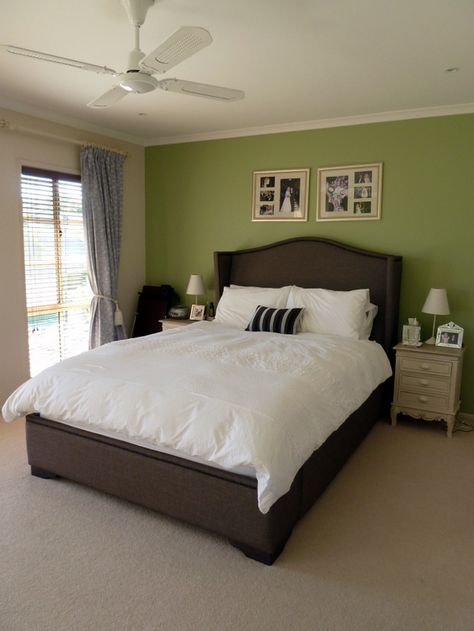 Green Paint Furniture, Bedroom Green Paint, Bedroom Wall Colour Combination, Green Bedroom Colors, Lime Green Bedrooms, Bedroom Inspirations For Small Rooms, Olive Green Bedrooms, Brown Furniture Bedroom, Shade Ideas