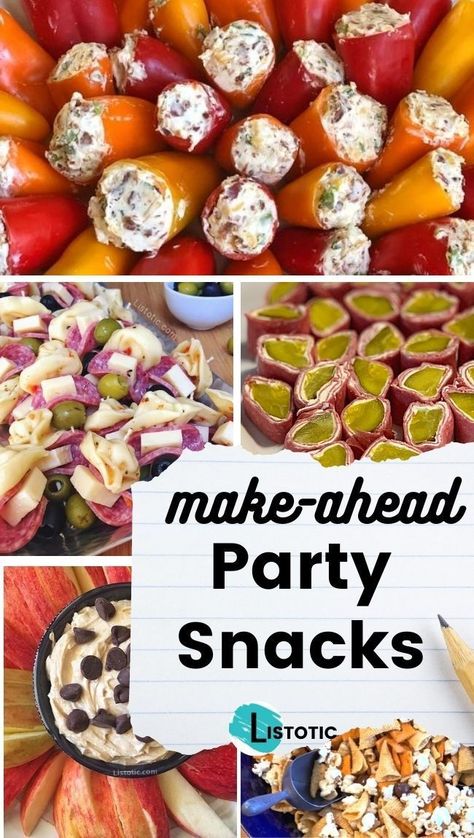 Need party food ideas? You can go head and get ready for the party now because listotic has easy appetizer ideas for you your next holiday or party you can prep ahead of the party easy make ahead appetizers that will be perfect and ready when you guests arrive and you will have still had a chance to shower! See all the great ideas on Listotic. Work Party Snack Ideas, Pre Made Party Food, Work Party Appetizers, Snack Ideas For Adults Party, East Appetizers Crowd, Cold Tailgate Food Ideas, Make Ahead Football Party Food, Easy Work Party Food Ideas, Easy Snack To Bring To Party