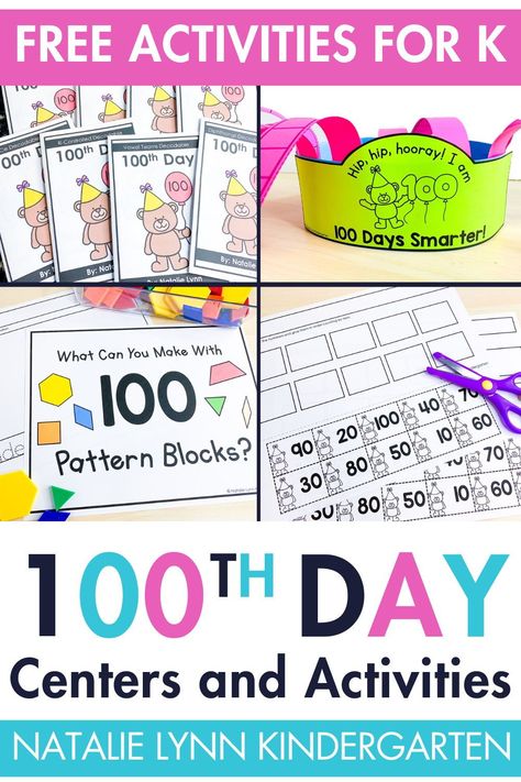 Planning for the 100th day of school in Kindergarten or 1st grade? Grab these FREE 100th day of school activities for kindergarten or first grade. If you are a kindergarten teacher or a first grade teacher who celebrates the 100th day of school in your classroom, these free 100th day activities are for you! Grab free 100th day of school centers, 100th day fine motor activities, 100th day of school decodable readers, 100th day math activities and STEM activities for kindergarten here. 100th Day Activities Preschool, Kindergarten 100 Day Activities, 100 Day Door Decoration School Ideas, Homeschool 100th Day Of School, 100 Day Ideas For Kindergarten, 100th Day Of School Stem Activities, Free 100th Day Of School Activities, Preschool 100th Day Of School, Must Do May Do Kindergarten