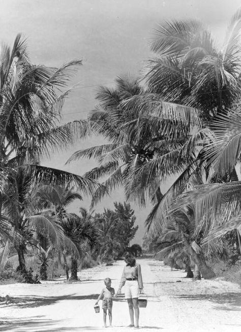 Elizabeth Fletcher and Paul Fletcher, Jr. walk down island road to beach for shell collecting - Sanibel Island, Florida  Date 1948 Florida History, Sanibel Island Florida, Indian Rocks Beach, Madeira Beach, Black And White Beach, Lee County, Captiva Island, Clearwater Florida, Florida Girl