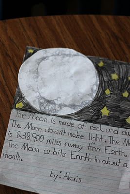 Moon: Each child needs a paper plate and a straw. You need to mix a little water, black paint, karo syrup and hand soap in a dish. Have the kids blow BIG bubbles with the straw, and push the plate on it. Moon Science, Painted Moon, Moon Unit, Moon Activities, Writing Examples, Painting Moon, Second Grade Science, Solar System Projects, Classroom Science