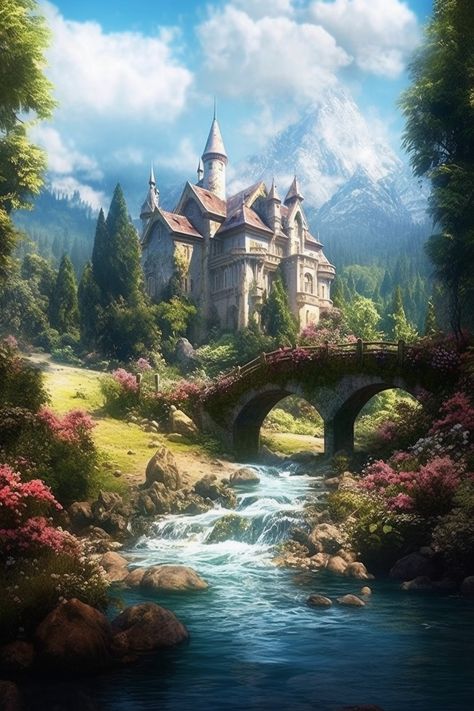 Fantasy Land Painting, Fantasy Estate, Candlekeep Mysteries, Environments Art, Dnd Backgrounds, Castle Art, Chique Outfits, Lake Art, Beauty Art Drawings