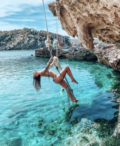 Rope swing over the sea, Ibiza Running Of The Bulls, Southern Region, Sunny Beach, Travel Wanderlust, Time To Go, Sierra Nevada, Sea Beach, Cadiz, San Sebastian