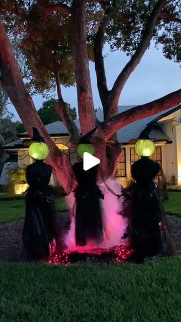 HGTV on Instagram: "*The* DIY of the Halloween season 🧙‍♀️  Follow along as @withinthegrove crafts these wickedly easy DIY witches that are perfect for your haunted outdoor display.   #HGTVHowTo" Diy Backyard Halloween Decorations, Diy Witches Holding Hands In A Circle, Witch Theme Outdoor Halloween Decor, Halloween Witches Decorations Outdoor Diy, Diy Outdoor Halloween Witches, Diy Outdoor Witches Holding Hands, Outside Witch Decorations, Outdoor Halloween Witch Display, Diy Witches Outdoor Decor