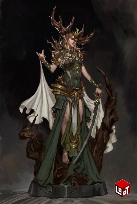 ArtStation - Loot Studios - Queen Lyanda, Guilherme Motta Loot Studios, Fantasy Faction, Elf Queen, Dnd Elves, Fantasy Wizard, Elf Art, Dungeons And Dragons Miniatures, Wood Elf, Queen Art