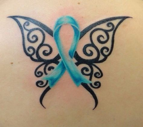 Awesome butterfly ribbon tattoo Domestic Vilonce Women Tattoos, Tattoo Papillon, Survivor Tattoo, Awareness Tattoo, Band Tattoos, Ribbon Tattoos, Tattoos Skull, Butterfly Tattoos, Butterfly Tattoo Designs