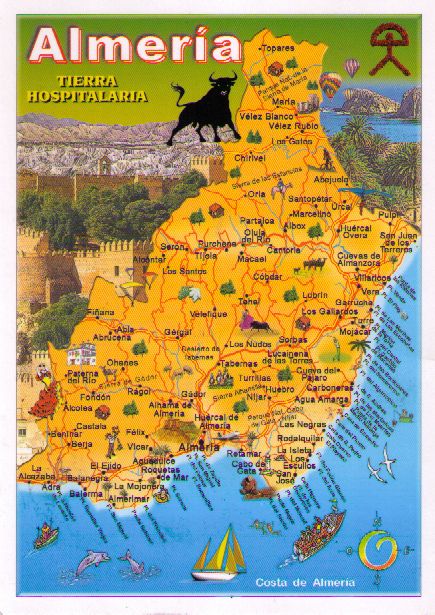 ES-103013 - Postcard map of Almeria, Spain via Postcrossing.com Spanish Festivals, Andalusia Travel, Almeria Spain, Spain Itinerary, Spain Culture, Andalucia Spain, Andalusia Spain, Fall Travel, Balearic Islands