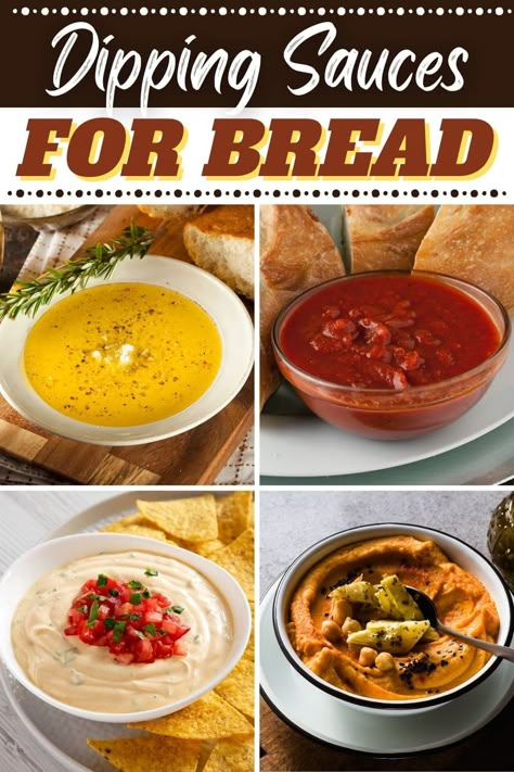 These dipping sauces for bread are the perfect way to indulge. From olive oil to marinara to queso, get your carb fix with these delicious bread sauces. Dip For Garlic Bread, Sour Dough Bread Dip, Dipping Sauce For Grilled Cheese, Sourdough Bread Dip Recipe, Dips For Focaccia, Homemade Dips For Bread, Sourdough Bread Dipping Sauce, Dips With Sourdough Bread, Sourdough Dip Recipes