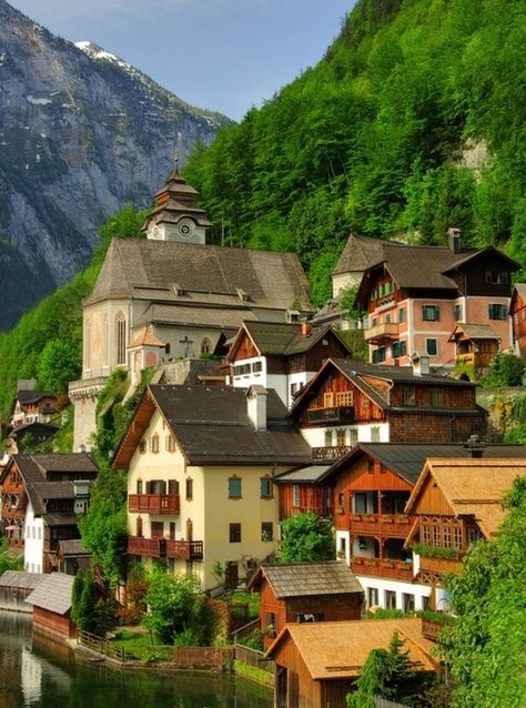 Hillside Village, Hallstatt, Austria Hillside Village, Hallstatt Austria, Peaceful Living, Salzburg, Pretty Places, Oh The Places Youll Go, Places Around The World, Slovenia, Wonderful Places