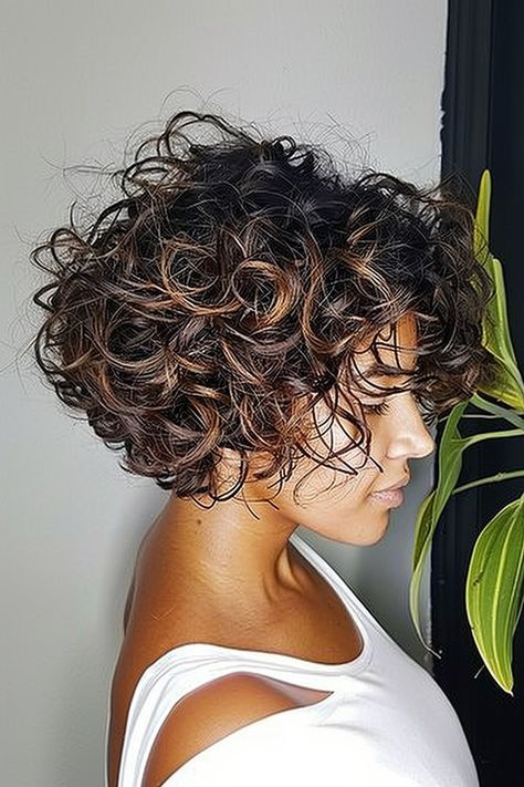 50 of the Best Stacked Haircut Ideas Trending This Season Curly Stacked Bobs Medium, Cork Screw Hairstyles, Short Stacked Curly Bob Haircut, Curly Wedge Haircut Stacked, Short Bob For Curly Hair, Thick Curly Bob, Stacked Bob Haircut Curly, Inverted Bob Haircuts For Fine Hair, Short Curly Stacked Bob