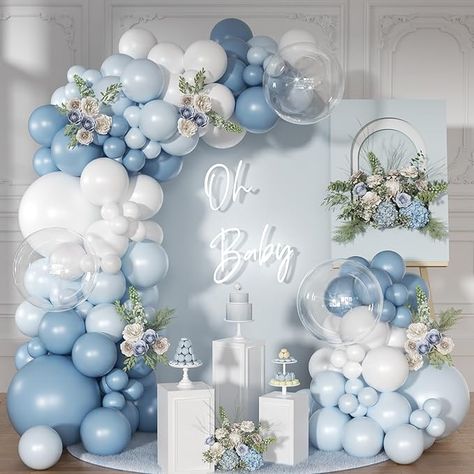 Amazon.com: Dusty Blue Balloon Arch Kit 126 Pcs Blue and White Balloon Arch Garland Kit Include Light Blue Macaron Blue Sand White Balloons for Wedding Birthday Baby Shower Gender Reveal Decorations : Toys & Games Blue And White Balloon Arch, Bear Baby Showers, Baby Shower Ideas At Home, Twins Gender Reveal, Blue Macaron, Blue Balloon Arch, White Balloon Arch, Nesting Party, Wild Baby Shower