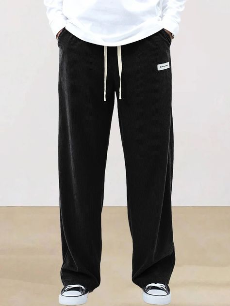 mens outfits New Pure Color Lace-up Sports Pants Simple Straight Men's Casual Pants Corduroy Ruffle Handsome High-Grade Wide-Leg Pants Winter Trousers, Pants Corduroy, Fashion Men Streetwear, Street Fashion Men, Street Fashion Men Streetwear, Winter Pants, Men Streetwear, Mens Pants Fashion, Corduroy Fabric