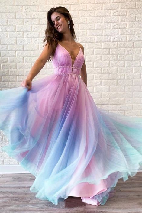 10 Dresses That Will Make You The Bell Of The Ball - Society19 Multi Color Prom Dress, Dresses Hoco, Graduation Gown, V Neck Prom Dresses, Floor Length Prom Dresses, Long Prom Dresses, Hoco Dresses, Dress Picture, Long Prom Dress